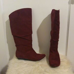 a.n.a. Kat berry suede wedge heel boots size 6